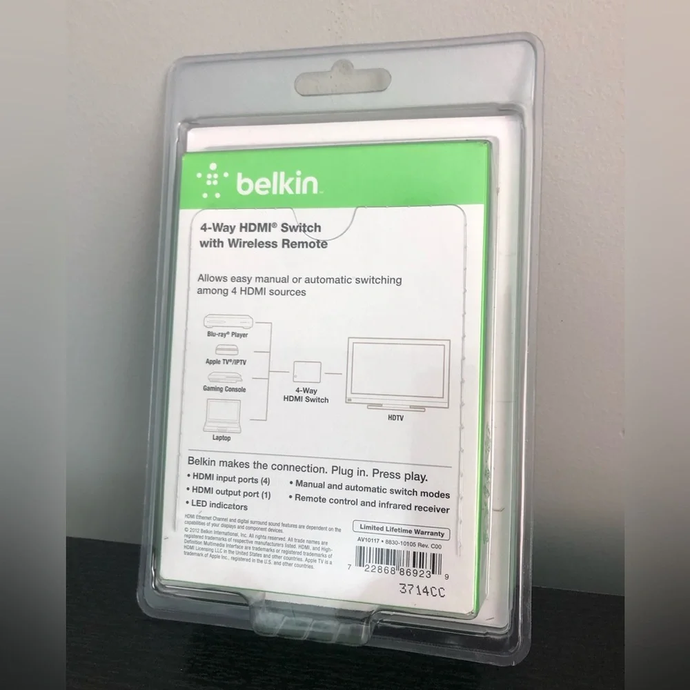 belkin 4-Way HDMI Switch in Black With Wireless Remote